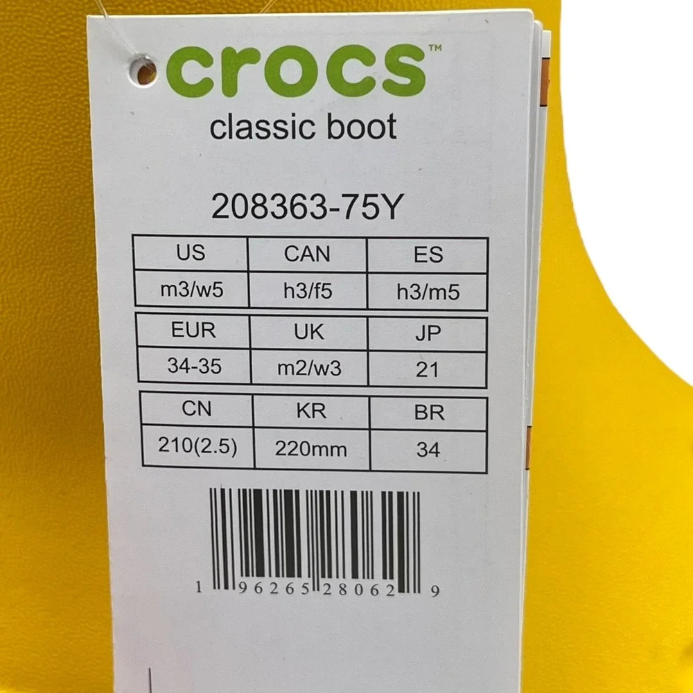 Crocs Youth‎ Girls Boys Rain Boots Size 3/Women's Size 5 Solid Yellow Waterproof